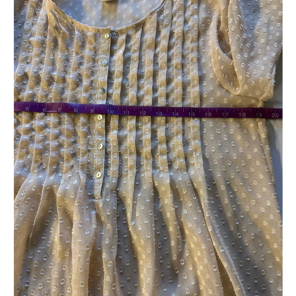 Sophie Max Sheer Swiss Dot Crew Neck 3/4 Sleeve Pin Tuck Tunic, Size M - Picture 7 of 8
